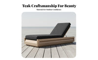 Waterproof Teak Wood Daybed Weather-Resistant Modern Poolside Sunbed Sun Resistant Cushioned Patio Chaise Long-Lasting for Beach, Villa, Garden, Courtyard