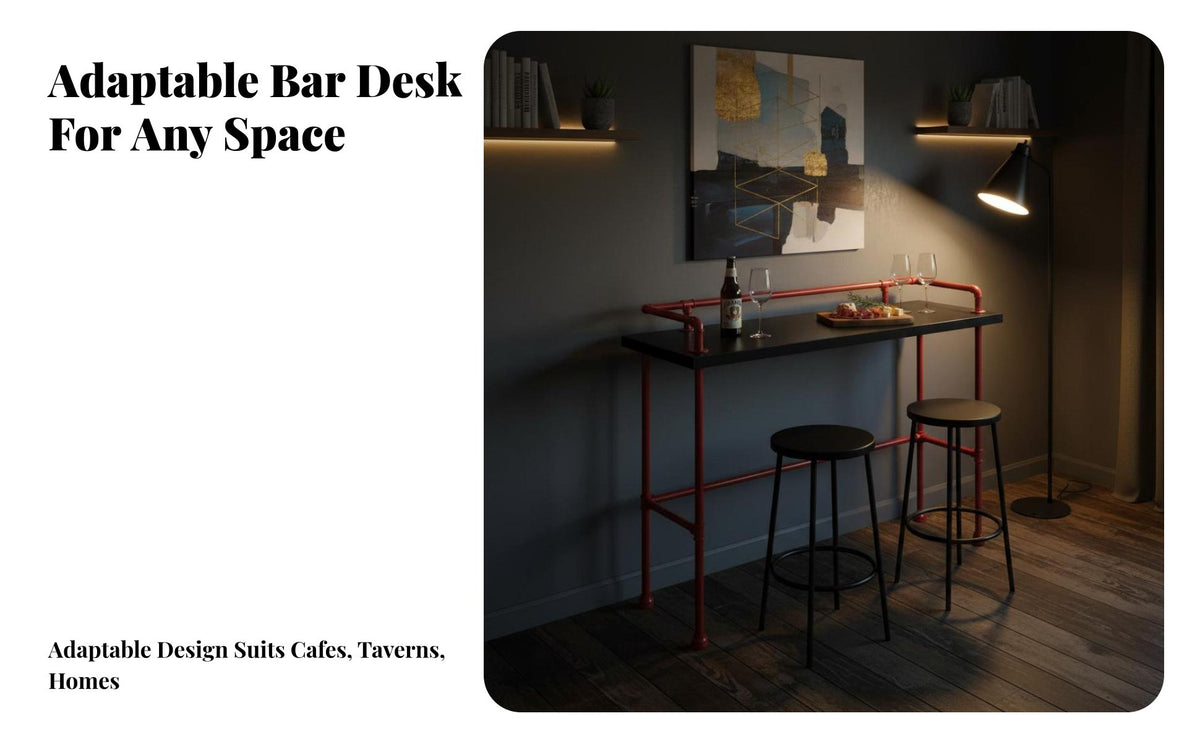 Rustic High-Top Table and Chairs Space-Saving Rustic Pipe Leg Dining Set with Footrest Bar Furniture for Restaurant Owners, Cafe, Pub, Kitchen