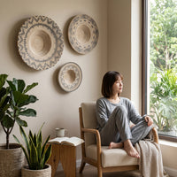 3 Pieces Round Wall Basket Handwoven Woven Wall Basket Natural for Cafe