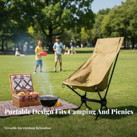 Foldable High-Back Camping Chair Aluminum Alloy Frame Folding Moon Chair Heavy Duty 150kg Load Capacity Portable Camp Seat Integrated Pillow Pocket for Picnickers, Fishermen, Outdoors, Picnic, Backyard, Fishing