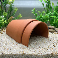 2 Pack Tortoise Hide and Terracotta Tortoise Hide, Arched Aquarium Caves and Hides with Feeding Basin, Porous Shelter for Turtle Tank