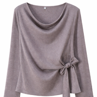 Long Sleeve Tops Women with Tie Waist Detail for Work and Office Wear, Polyester Blouse with Adjustable Drawstring, Plus Size