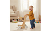 Toddler Wooden Push Cart Lightweight Push Cart with Cloth Basket Safe Wooden Baby Stroller Smooth for Playroom