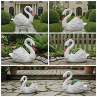 Swan Planter Resin Swan Sculpture with Planter Decorative Flower Pot for Homeowners