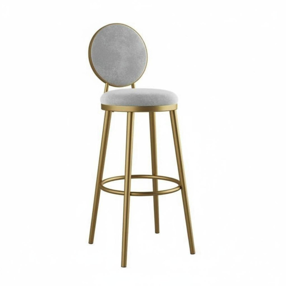 Nordic Design Upholstered Bar Stool with Round Back Modern Minimalist Design High Chair Padded Cushion Seating Furniture Stable Base for Homeowners, Business Owners, Interior Designers, Counter, Restaurant, Front Desk, Kitchen Island