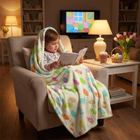 Easter Bunny Blanket Warm Hare Illustration Flannel Blanket Ideal Gift Soft Fleece Throw for Families, Children, Bedroom, Living Room