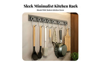 Punch-Non-Drill Installation Wall Mounted Hook Rack Space-Saving Kitchen Utensil Hanging Rail Heavy Duty for Renters, Bathroom, Entryway