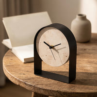 Clock with Stone Face Compact Arched Mantel Clock Minimalist Freestanding for Shelf