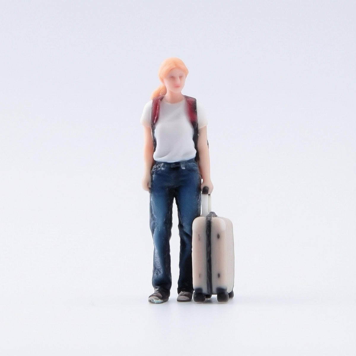 1/64 Scale Miniature Traveler with Backpack Detailed Female Figure with Suitcase Painted Figurine Tiny for Hobbyists, Collectors