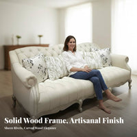 3 Seater Vintage Sofa Luxurious Design French Design Sofa Deep Button Button Detailing Upholstered Couch for Homeowners, Families, Hotel Lobby, Villa