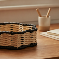 Hand-Woven Two-Tone Paper Rope Storage Tray for Home Decor and Desktop Organization