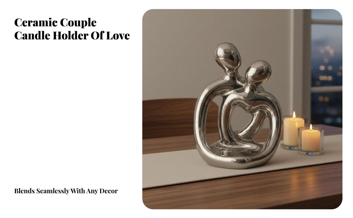 Symbol of Love Hugging Couple Tealight Holder Handmade Ceramic Lovers Statue Modern Design for Couples, Valentine's Day, Anniversary