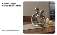 Symbol of Love Hugging Couple Tealight Holder Handmade Ceramic Lovers Statue Modern Design for Couples, Valentine's Day, Anniversary