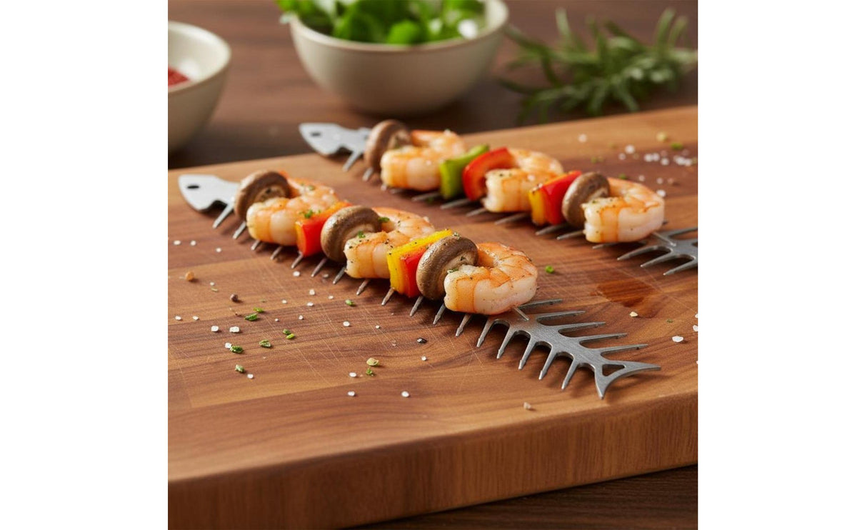 Prevents Food Rotating Fishbone Skewer Easy to Clean Seafood Skeleton Kebab Stick Rust Proof Stainless Steel BBQ Skewer Dishwasher Safe for Outdoor, Camping