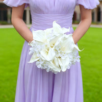 White Trumpet Lily Hydrangea Bouquet European Design Trumpet Lily Pearl Bouquet Keepsake Event Decoration for Bride