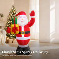 Self-Inflating Blower Standing Santa Inflatable Black Base Inflatable Santa Saint Nick Bearded Holiday Decor Festive for Outdoor, Lawn