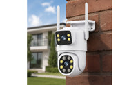 Outdoor WiFi Camera with Antennas Wireless Two-lensLens Camera Compact Hardwired for Home Entrance, Courtyard, Warehouse