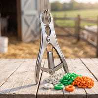 Stainless Steel Banding Pliers with Rubber Rings Four-Claw Castration Bander with Rings Heavy Duty Livestock Banding Tool for Farmers, Ranchers, Ranches