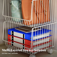 3-Tier Rolling Basket Shelf Movable with casters Utility Cart Multilevel Design