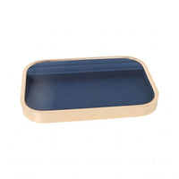 Gold-Tone Rectangular Jewelry Tray Aluminum Alloy Microfiber-Lined Jewelry Tray Dark Blue Lining Accessory Organizer Rounded Corners