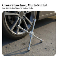 High-Carbon Steel 4-Way Lug Wrench Long-Lasting 4 Way Cross Wrench Forged Construction for DIYers, Roadside Emergency, Auto Repair Shop