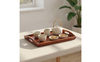 Wooden Serving Tray with Handles Wood-Grain Serving Tray with Handles Sturdy for Breakfast in Bed, Hotel, Restaurant