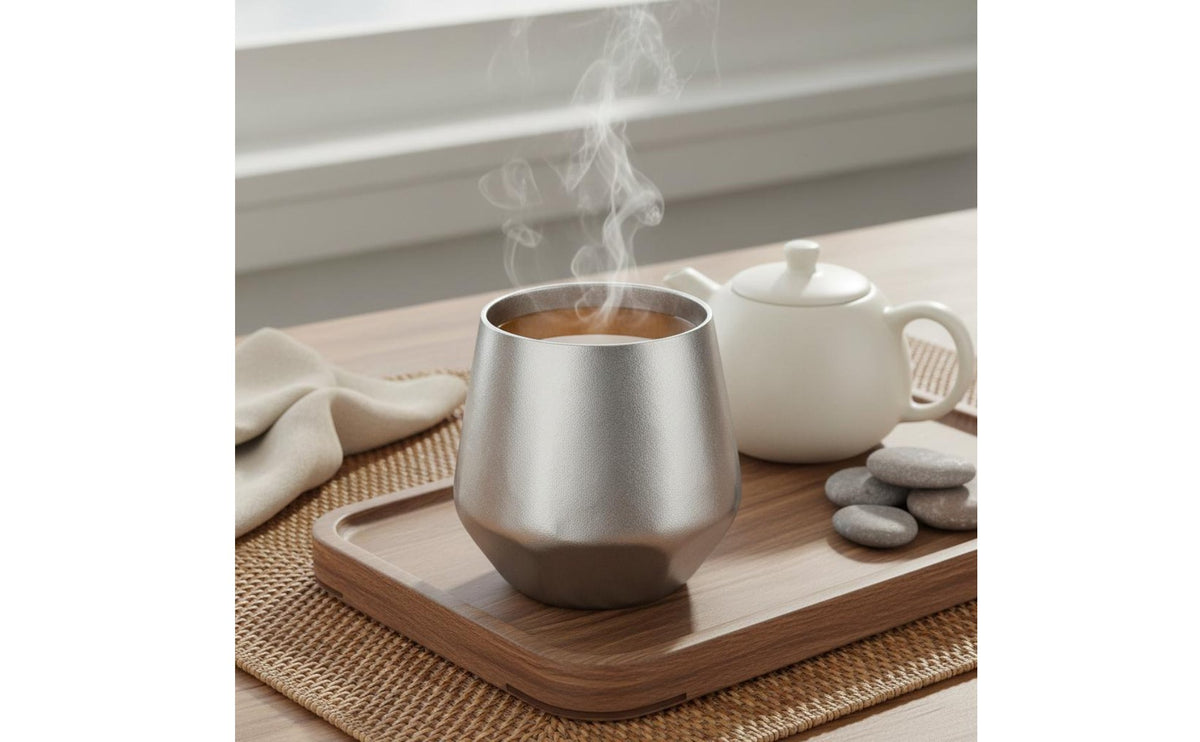 Rustproof Pure Titanium Tea Cup No Metal-Like Taste Double Wall Titanium Cup Biocompatible Lightweight Camping Mug Dishwasher Safe for Campers