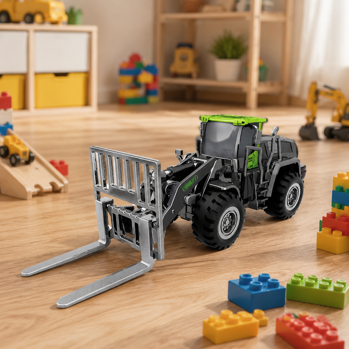 Mini Car Forklift Die-Cast Alloy Construction Vehicle 360-Degree Rotatable For Kids Over 4 Years Old