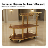 European Design Hotel Food Service Cart High-End Luxury 3-Tier Serving Trolley Easy to Move Mobile Beverage Cart Versatile Usage for Restaurant Employees, Home Entertainers, Homeowners, KTV, Parties, Dining Room, Kitchen