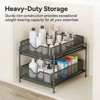 Under Sink Organiser, Slide Out Under Sink Organiser, Pull Out Drawers for Cabinets, Black Metal Under Sink Storage, Matte