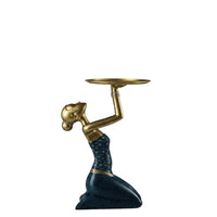 Female Tray Holder Statue Gold Finish Luxury Art Figure Decor Gift Idea Figurine for Entryway