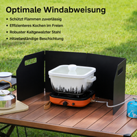 Wind Screen for Outdoor Cooking, Foldable Splash Guard Made of Cold-Rolled Metal, 25x100 cm, Matte Black, with Carrying Bag