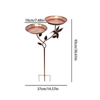 Vintage-Style Iron Bird Feeder Stake Copper-Brown Finish doubleDish Bird Feeder Shallow Round Bowls