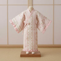 Doll Kimono Outfit Pink Trim Floral Doll Kimono Fluid Drape Apparel