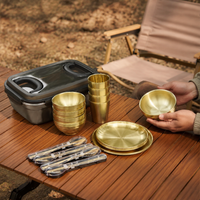 304 Stainless Steel Camping Tableware Set Gold Picnic Set Portable Outdoor Family