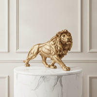 Lion Statue with Golden Finish Antique Lion Figurine Elegant Sculpture for Art Collectors