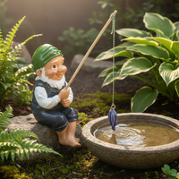 Fishing Gnome Garden Statue, Old Man Dwarf Figurine for Outdoor Patio Decor