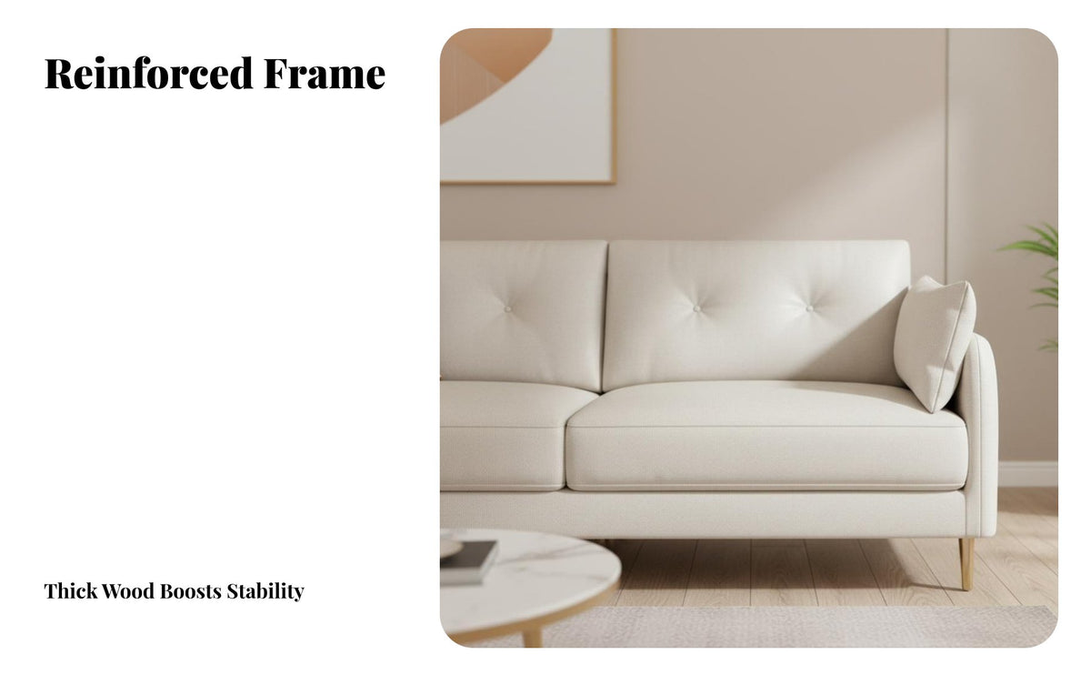 Curved 3-Seater Sofa Cream cream Living Room Furniture Light Luxury aesthetic Couch for Apartment Dwellers, Young Adults, Studio Flat, Lounge Area, Office