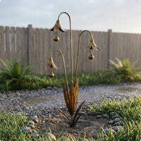 Rusted Weathered Copper Stake Curved Metal Floral Stake Floral Silhouette Bloom Chime Garden Ornament