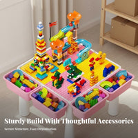 Large Particle Compatible Building Block Table Set Educational children's Play Table with Chairs STEM Learning Multi-Use Activity Station with Storage Easy to Clean for Preschoolers, Toddlers, Parents, Playroom, Bedroom, Preschool, Daycare