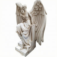 Seated Angel Figurine Antique Vintage-Look Pale Figure Statue Stepped Base Home Decor for Outdoor