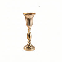 Trumpet Vase with Round Base Gold Pedestal Vessel Vase with Pedestal Base Vertically Ribbed Polished Lustrous