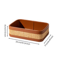 Woven Tray with Leather edge Structured Woven Grass Tray for Entryway