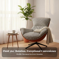 Houndstooth Pattern Swivel Eggshell Chair Nordic Design Upholstered Swivel Barrel Chair Soft Cushion Lounge Seat Curved Backrest for Homeowners, Adults, Interior Decorators, Living Room, Bedroom, Reading Nook, Balcony
