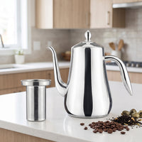 Gooseneck Tea Kettle with Lid Broad-Mouth Stainless Steel Pour Over Coffee Teapot with Strainer Stovetop for Kitchen