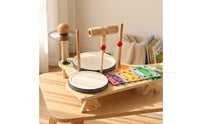 Wooden Percussion Table Multifunctional Music Station Toddler-Friendly Musical Toy with Cymbals Educational for Toddlers, Kids, Beginners, Playroom, Preschool, Nursery