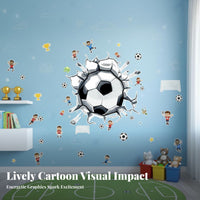 Soccer Ball Wall Decal Self Soccer Ball Decal Cling Cracked Wall Football Sticker for Kids, Boys, Party, Bedroom, Man Cave