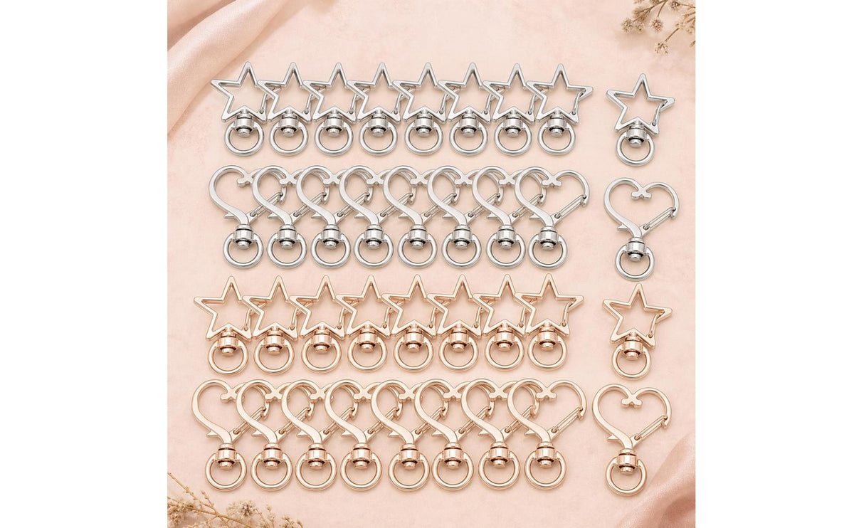 32 Pieces Keychain Charms Open Frame Star Keychain Zinc Alloy with Swivel Clasp for DIY Enthusiasts, Crafters, Backpacks, Purses