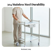Easy to Clean Stainless Steel Medical Trolley Thickened Material Trolley Stainless Steel Medical Cart Sturdy and Long-Lasting for Dentists, Beauticians, Hospital, Operating Room, Laboratoryoratory Oratory