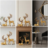 2 Pieces Bronze-Gold Deer Ornament Electroplated Deer Figurine Resin Decor Glossy for Entryway